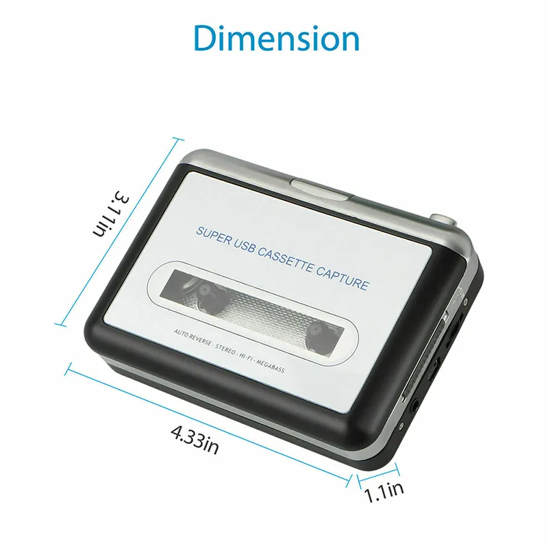 USB Cassette Player Radio Portable Tape Convert Player Tape to MP3/CD Format Capture MP3 Audio Music Via USB Built-in Speaker
