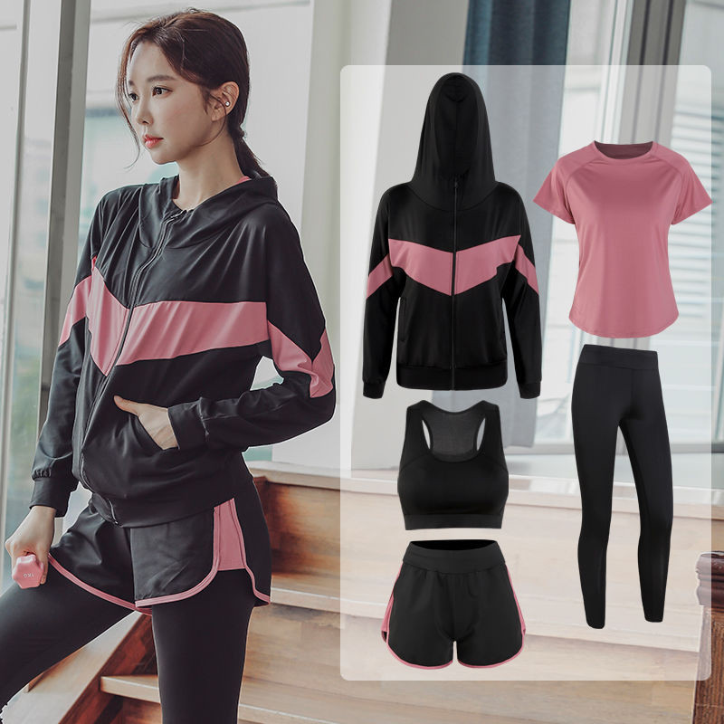 5pcs/set Yoga Exercise Suit Women Autumn and Winter Gym Running Loose Quick-Drying Top Bra Pants Workout Clothes Sportswear Set