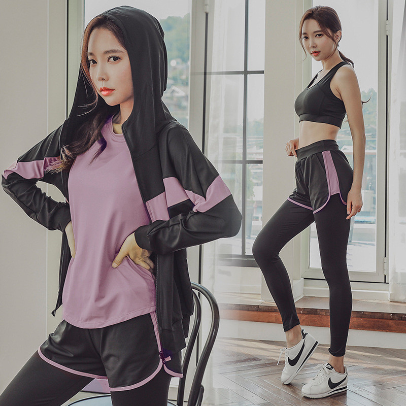 5pcs/set Yoga Exercise Suit Women Autumn and Winter Gym Running Loose Quick-Drying Top Bra Pants Workout Clothes Sportswear Set