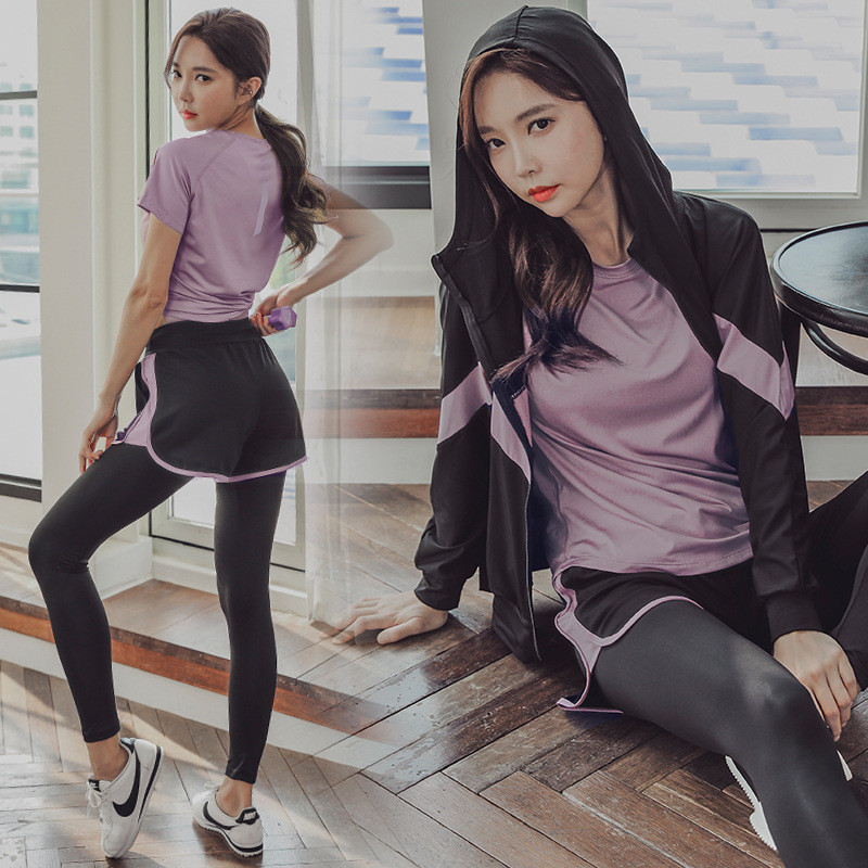 5pcs/set Yoga Exercise Suit Women Autumn and Winter Gym Running Loose Quick-Drying Top Bra Pants Workout Clothes Sportswear Set