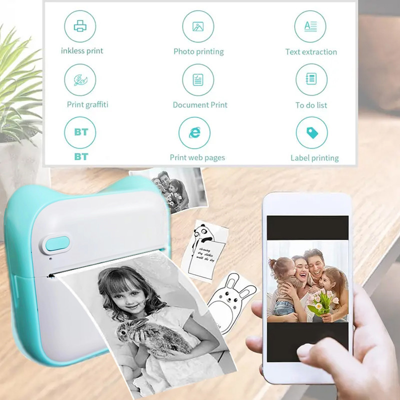 Mini Pocket Photo Printer Portable Thermal Printing Machine Wireless Bluetooth Printer for Picture Lable DIY Handcraft List