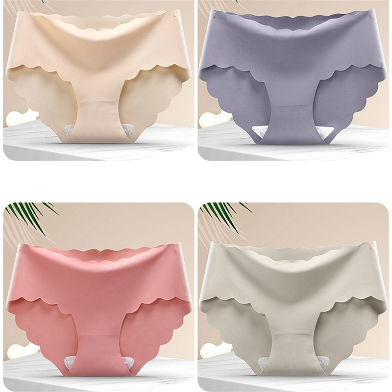 3pcs/set Seamless Underwear Female Slip Silk Women Plain Color Panties Lady Ruffle Underpants Girls Briefs Smooth Panty Lingerie