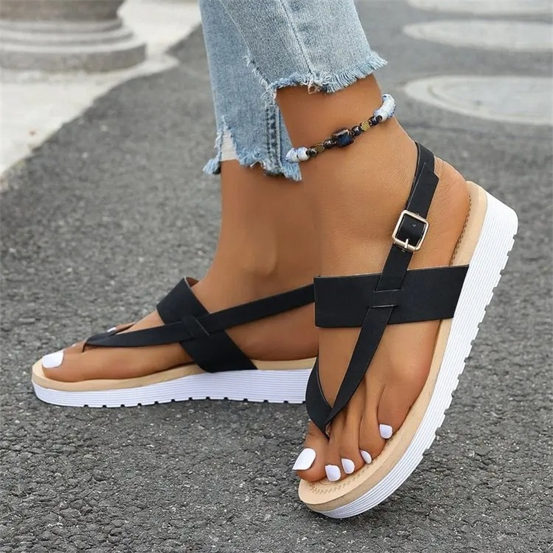 Women Summer New Flat Sandals Lightweight Non Slip Beach Shoes Woman Platform Buckle Strap Clip Toe Gladiator Sandalias