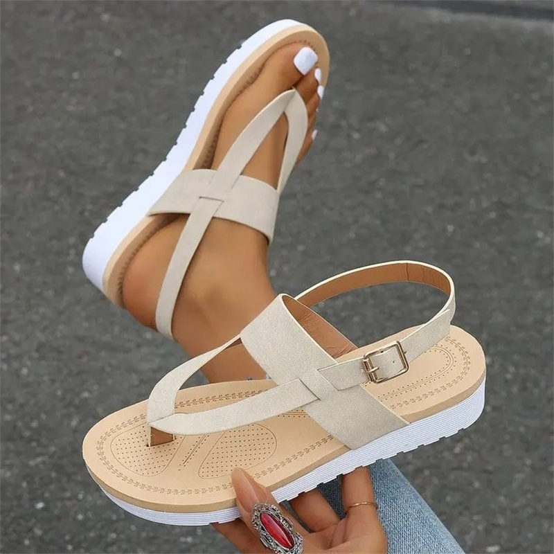 Women Summer New Flat Sandals Lightweight Non Slip Beach Shoes Woman Platform Buckle Strap Clip Toe Gladiator Sandalias