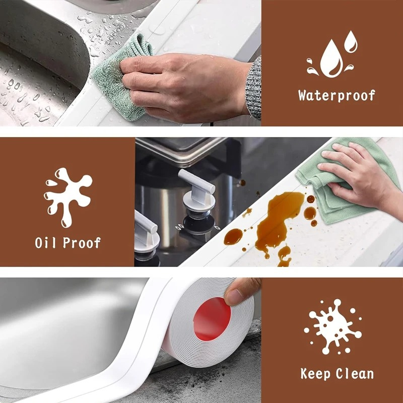 5M Waterproof Mildew Proof Tapes Kitchen Sink Wall Corner PVC Sealing Strip Tape Bathroom Bath Toilet Caulk Tape Self Adhesive