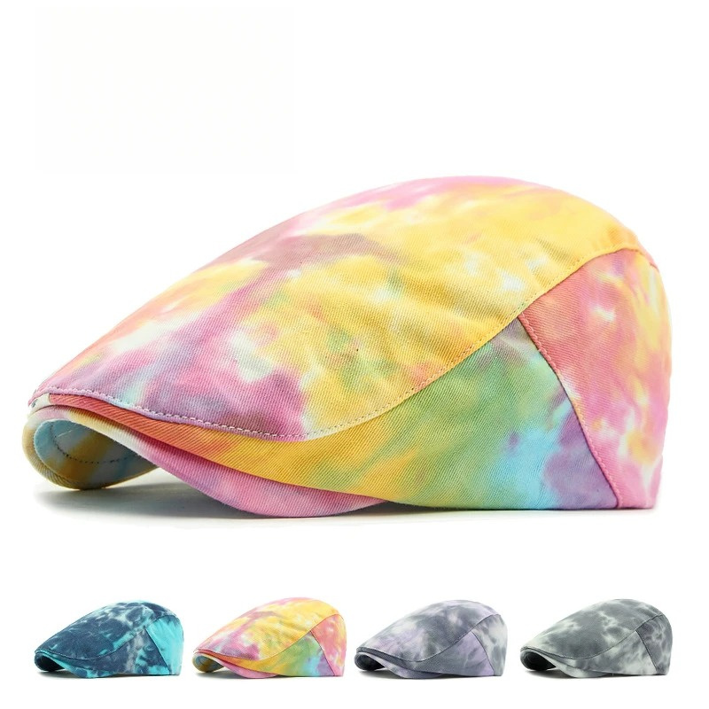 Tie Dye Berets Artist Painter Hat Male Gradient Flat Peaked Cap Fashion Vintage Spring Summer Newsboy Sun Hat Men and Women
