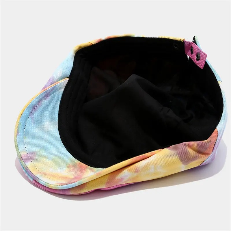 Tie Dye Berets Artist Painter Hat Male Gradient Flat Peaked Cap Fashion Vintage Spring Summer Newsboy Sun Hat Men and Women
