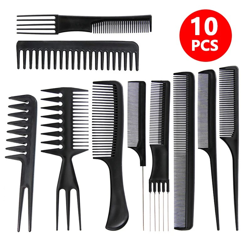 10pcs/lot Black Makeup Comb Set Styling Hairdressing Comb Barber Hair Cut Comb Training Tail Combs Salon Stylist Tools