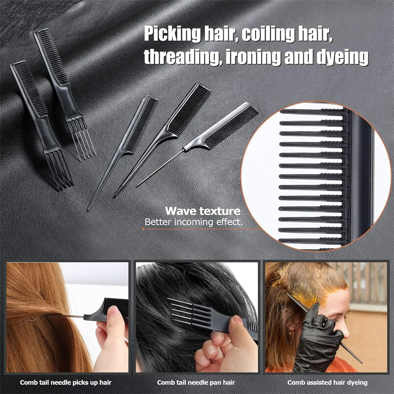 10pcs/lot Black Makeup Comb Set Styling Hairdressing Comb Barber Hair Cut Comb Training Tail Combs Salon Stylist Tools