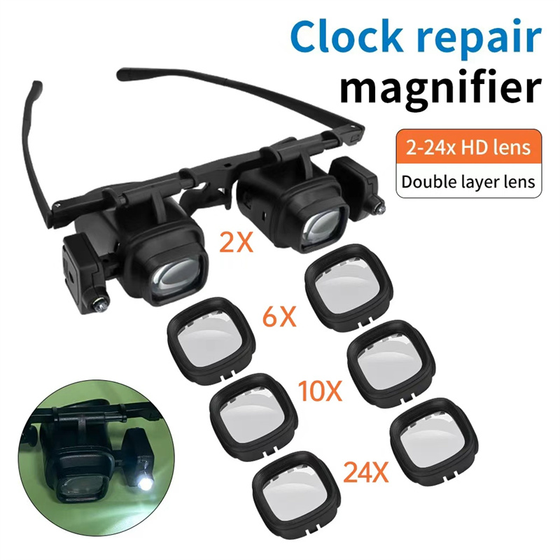 2X-24X LED Light Watch Clock PCB Jewelry Repair Antique Check Loupe Binoculars Magnifier Hands Free Reading Magnifying Glasses