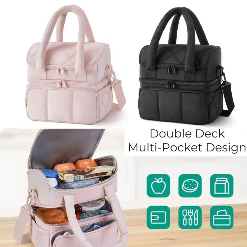 Double-layer Insulated Lunch Bag Women Thermal Bento Bag Lunch Box Leak-proof Durable Reusable Portable Picnic Bag Handbag