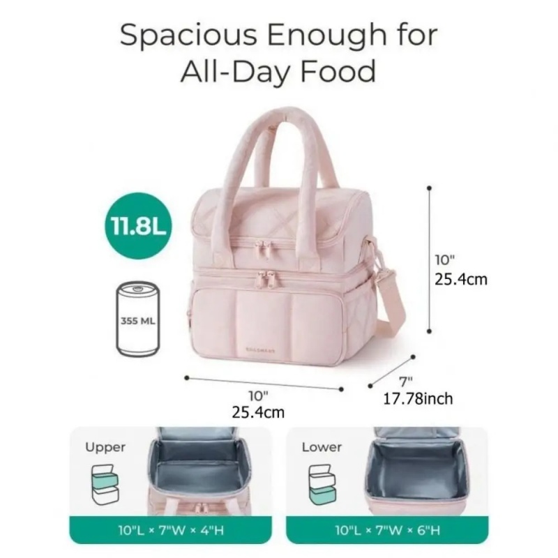 Double-layer Insulated Lunch Bag Women Thermal Bento Bag Lunch Box Leak-proof Durable Reusable Portable Picnic Bag Handbag