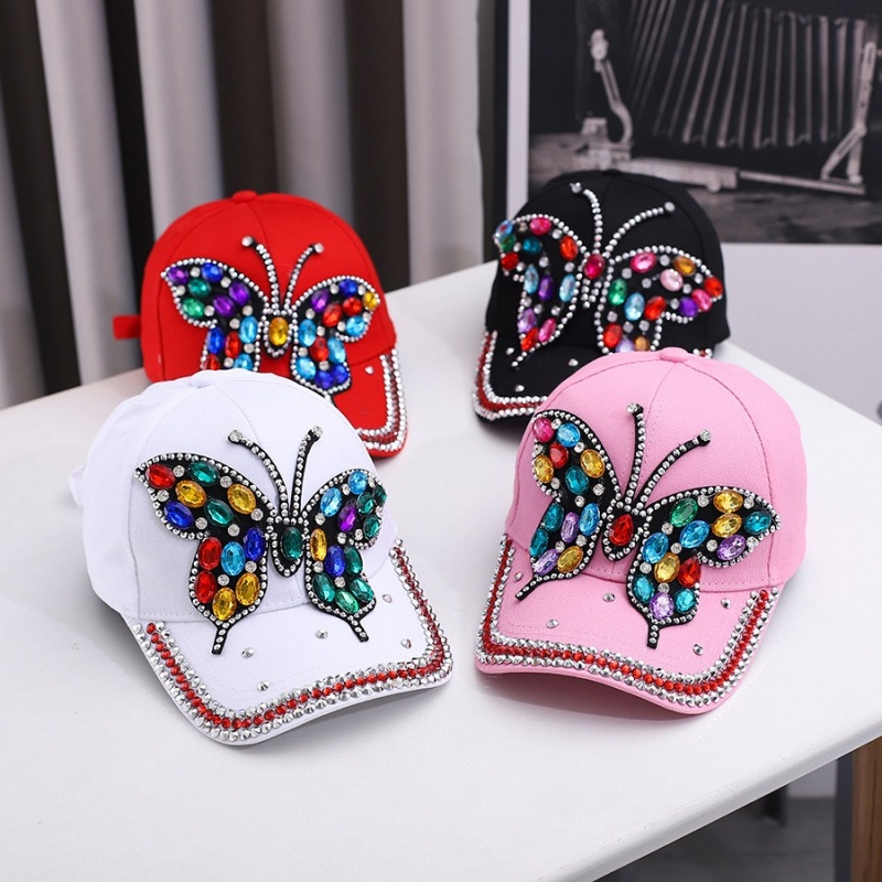 Baseball Cap With Butterfly Rhinestone Inlaid Denim Cowboy Hat Fashion Versatile Outdoor Casual Sun Hat UV Protection