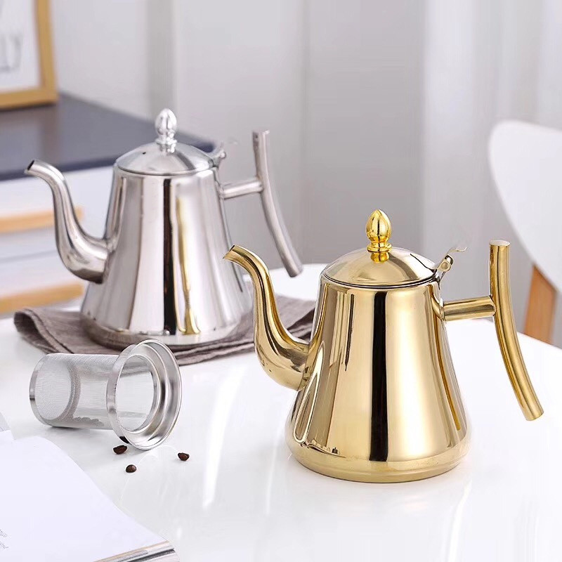 Kitchen Thick Stainless Steel Teapot Golden Silver Tea Pot With Infuser Coffee Pot Jug Induction Cooker Tea Kettle Water Kettle