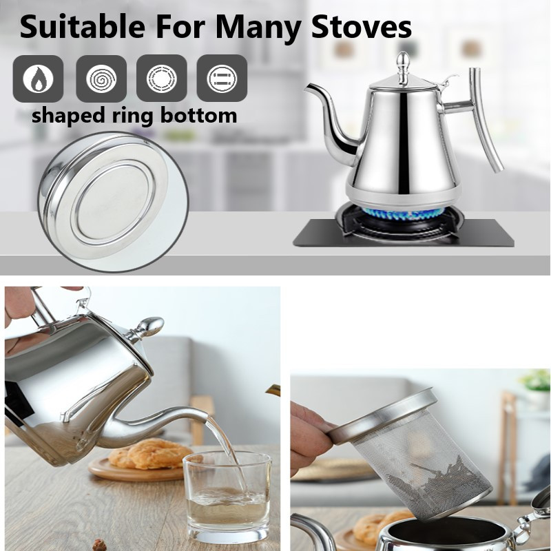 Kitchen Thick Stainless Steel Teapot Golden Silver Tea Pot With Infuser Coffee Pot Jug Induction Cooker Tea Kettle Water Kettle