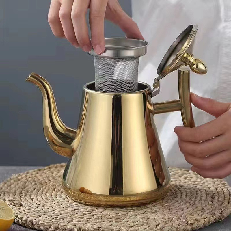 Kitchen Thick Stainless Steel Teapot Golden Silver Tea Pot With Infuser Coffee Pot Jug Induction Cooker Tea Kettle Water Kettle