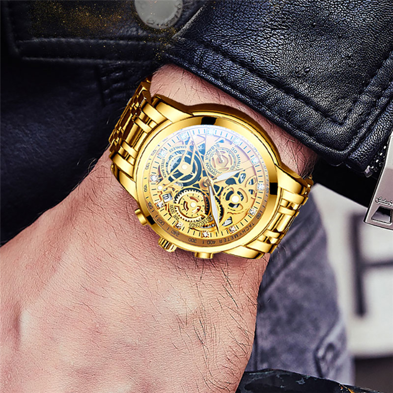 Luxury Brand NEKTOM Sport Watch Men Gold Stainless Steel Quartz Watch Waterproof Wrist Watches Solid Steel Strap Clock