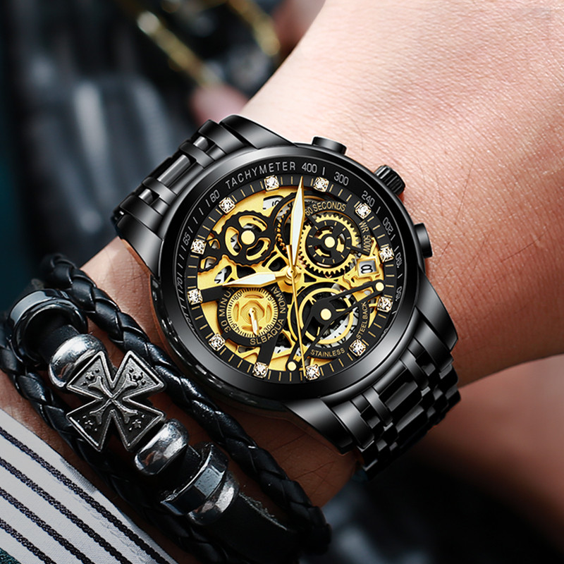 Luxury Brand NEKTOM Sport Watch Men Gold Stainless Steel Quartz Watch Waterproof Wrist Watches Solid Steel Strap Clock