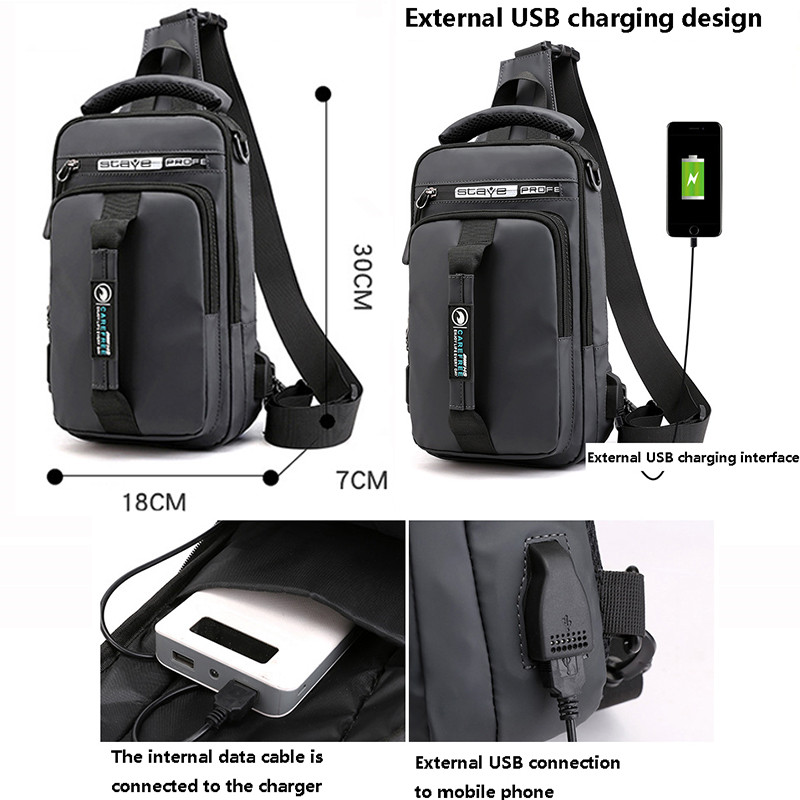 USB Charging Men Shoulder Bag Anti Theft Nylon Men Messenger Crossbody Bags Male Chest Bag Pack Fashion Travel Backpack