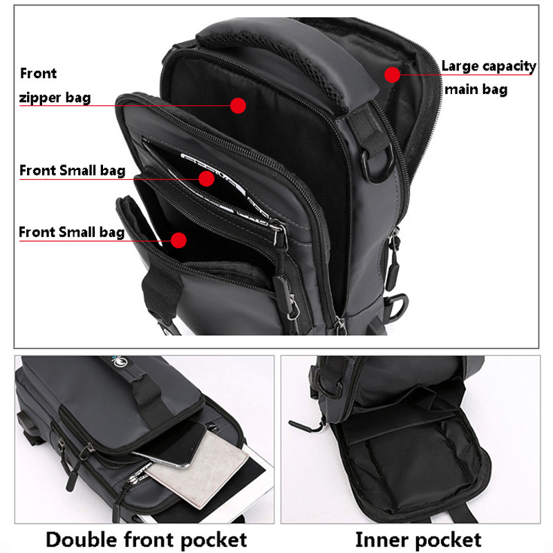 USB Charging Men Shoulder Bag Anti Theft Nylon Men Messenger Crossbody Bags Male Chest Bag Pack Fashion Travel Backpack