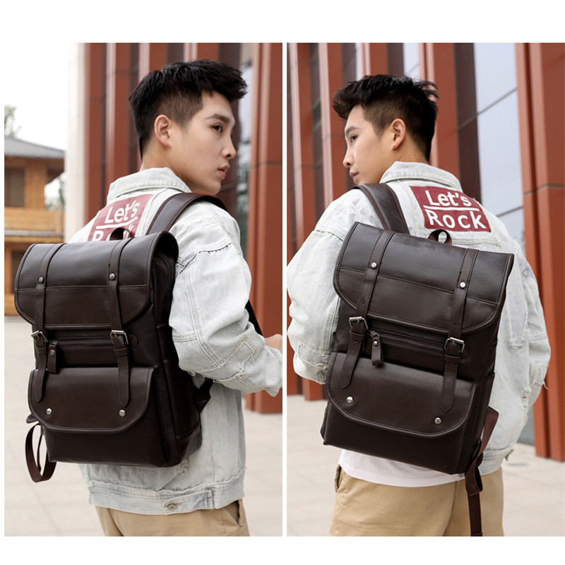 Fashion Men Backpack Waterproof PU Leather Travel Bag Man Large Capacity Mochila Male Laptop Backpacks Teenager Shoulder Bags