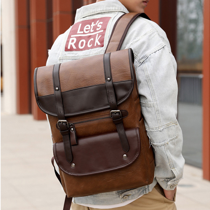 Fashion Men Backpack Waterproof PU Leather Travel Bag Man Large Capacity Mochila Male Laptop Backpacks Teenager Shoulder Bags