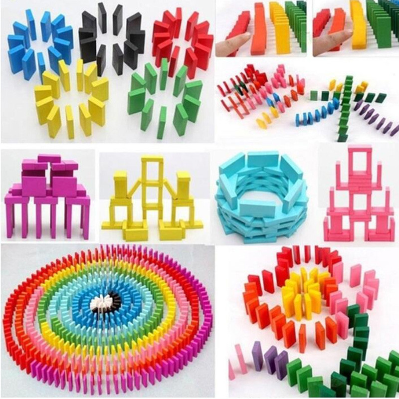 100pcs/set Rainbow Wooden Domino Toy Set Kids Children Baby Dominoes Game Building Blocks Educational Natural Wood Toys Gifts