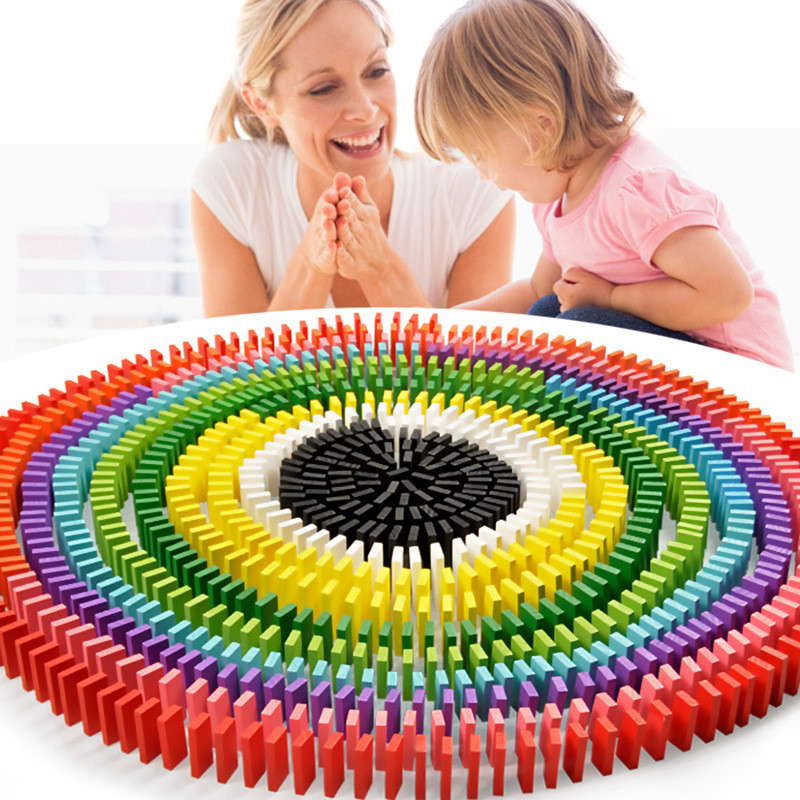 100pcs/set Rainbow Wooden Domino Toy Set Kids Children Baby Dominoes Game Building Blocks Educational Natural Wood Toys Gifts