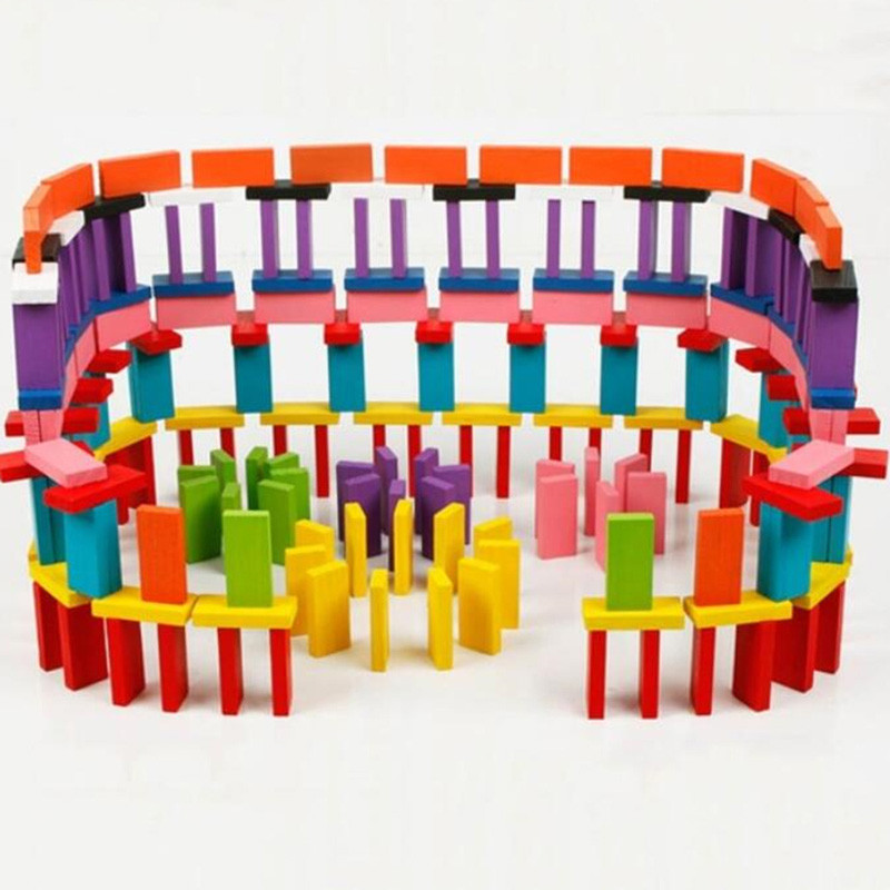 100pcs/set Rainbow Wooden Domino Toy Set Kids Children Baby Dominoes Game Building Blocks Educational Natural Wood Toys Gifts