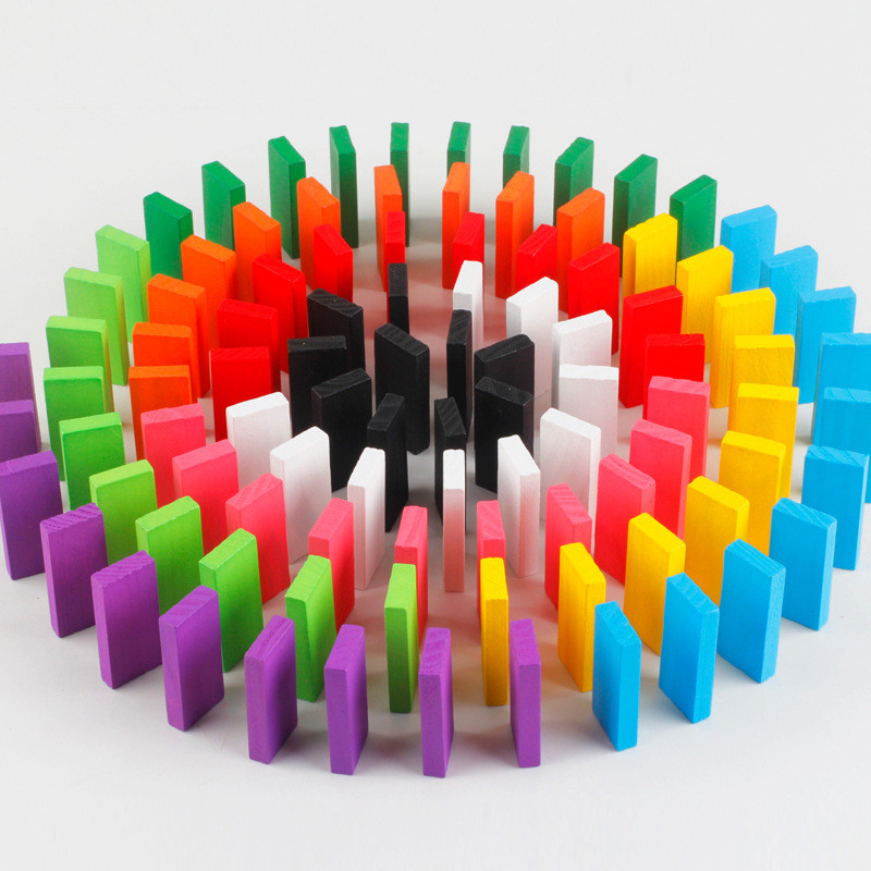100pcs/set Rainbow Wooden Domino Toy Set Kids Children Baby Dominoes Game Building Blocks Educational Natural Wood Toys Gifts