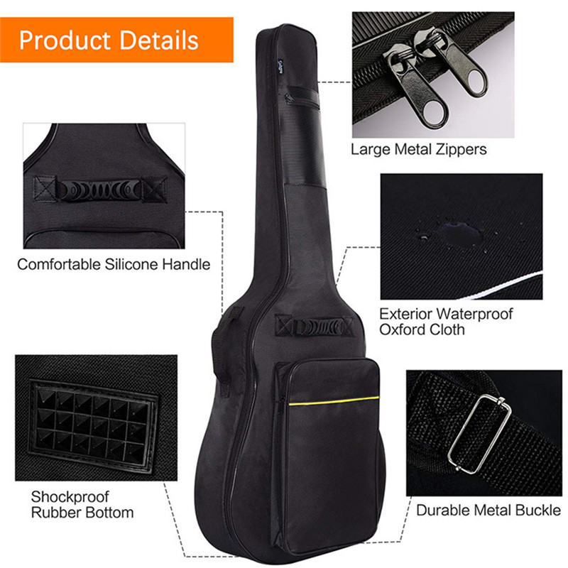 Guitar Carrying Bag Waterproof Two Front Pockets Adjustable Shoulder Straps Protective Classical Acoustic Guitar Backpack Cover