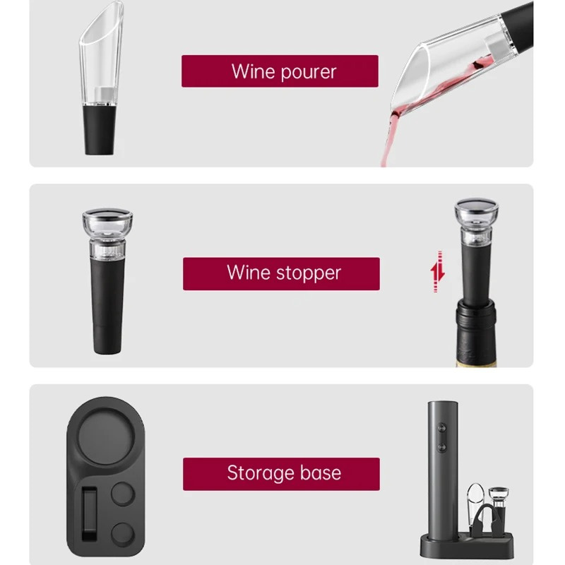 1set Electric Wine Opener Automatic Wine Bottle Corkscrew with Aerator Pourer & Foil Cutter for Kitchen Bar Tool Party Gift