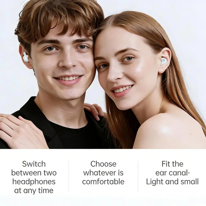 2-in-1 Wireless Bluetooth Headset Mini Invisible Ergonomic Noise Reduction Headphones Sports Music Earphone for Couple Lover