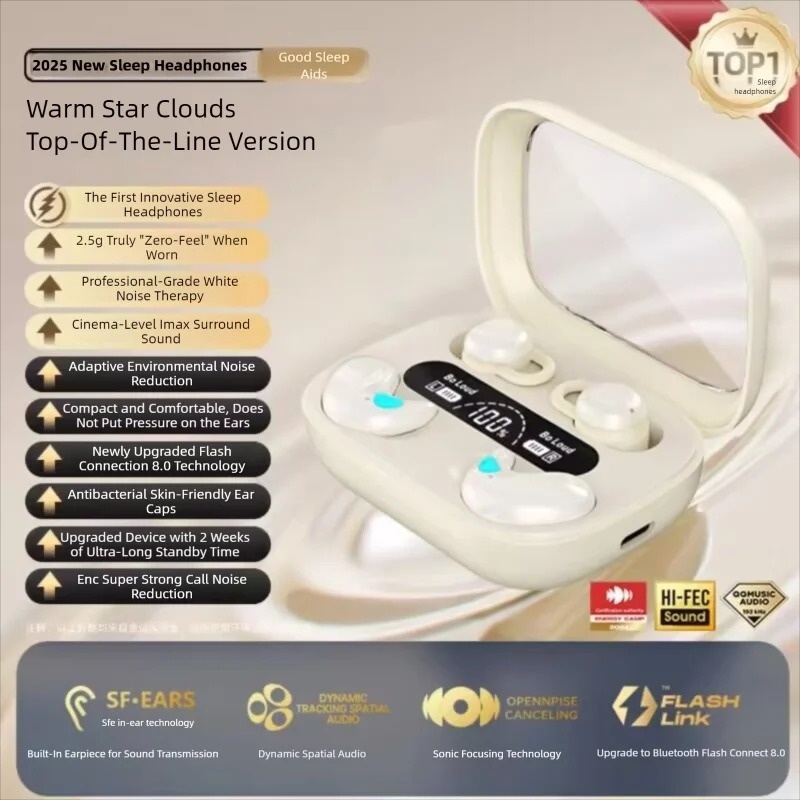 2-in-1 Wireless Bluetooth Headset Mini Invisible Ergonomic Noise Reduction Headphones Sports Music Earphone for Couple Lover