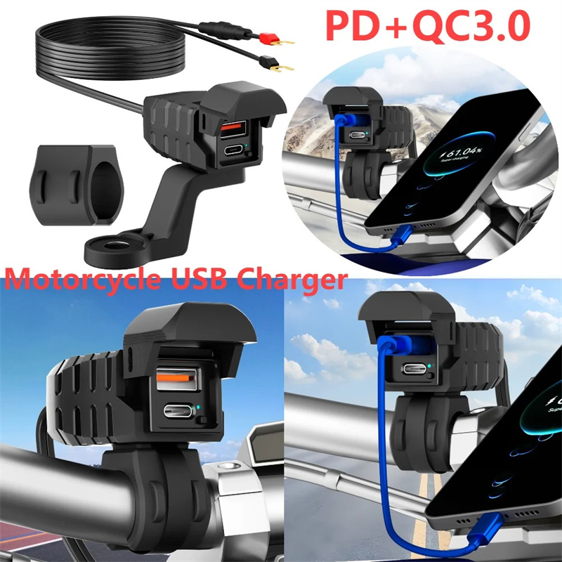 PD QC3.0 Motorcycle USB Fast Charger Handlebar USB Socket Charger Waterproof 12V Power Supply Adapter Motorcycle Accessories