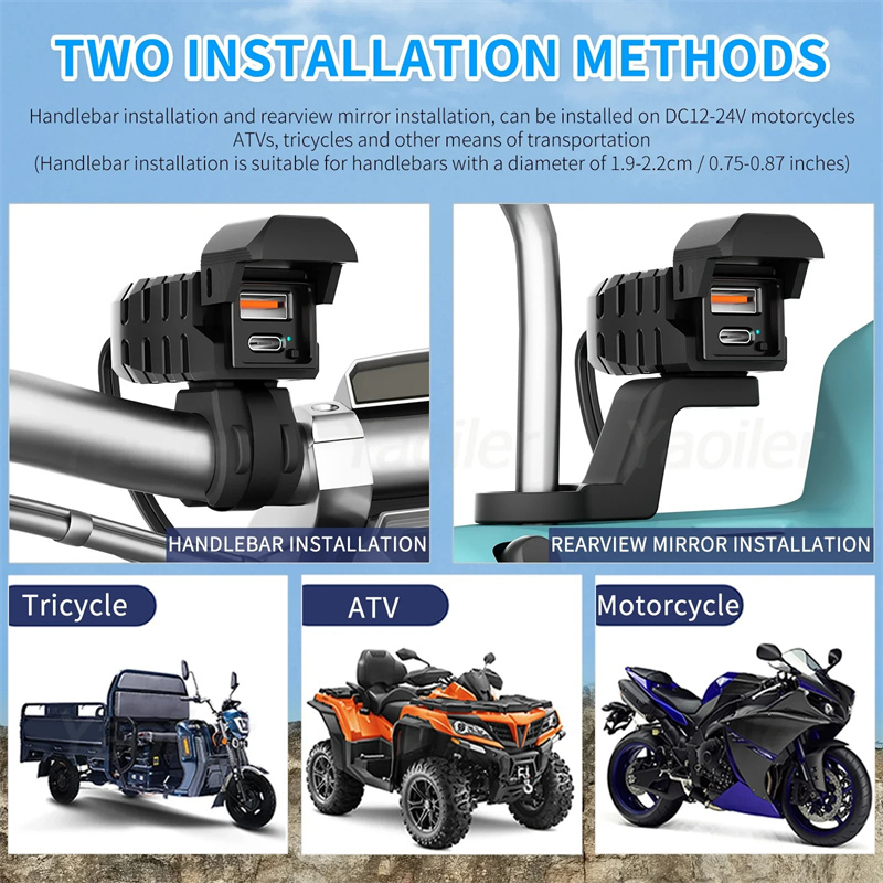 PD QC3.0 Motorcycle USB Fast Charger Handlebar USB Socket Charger Waterproof 12V Power Supply Adapter Motorcycle Accessories