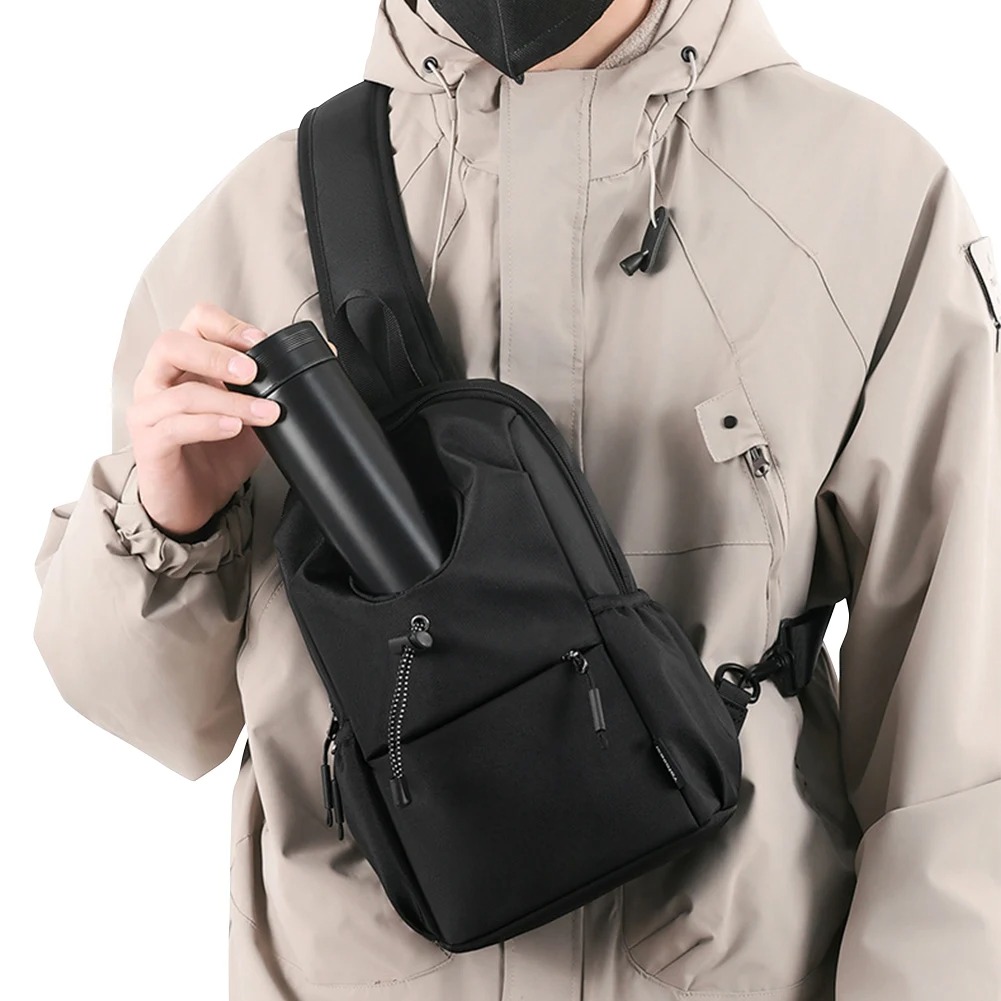 Nylon Chest Bag Small Shoulder Bag with Phone Pouch Casual Waist Bag with Bottle Pocket Hobo Sling Bag for Outdoor Travel Hiking