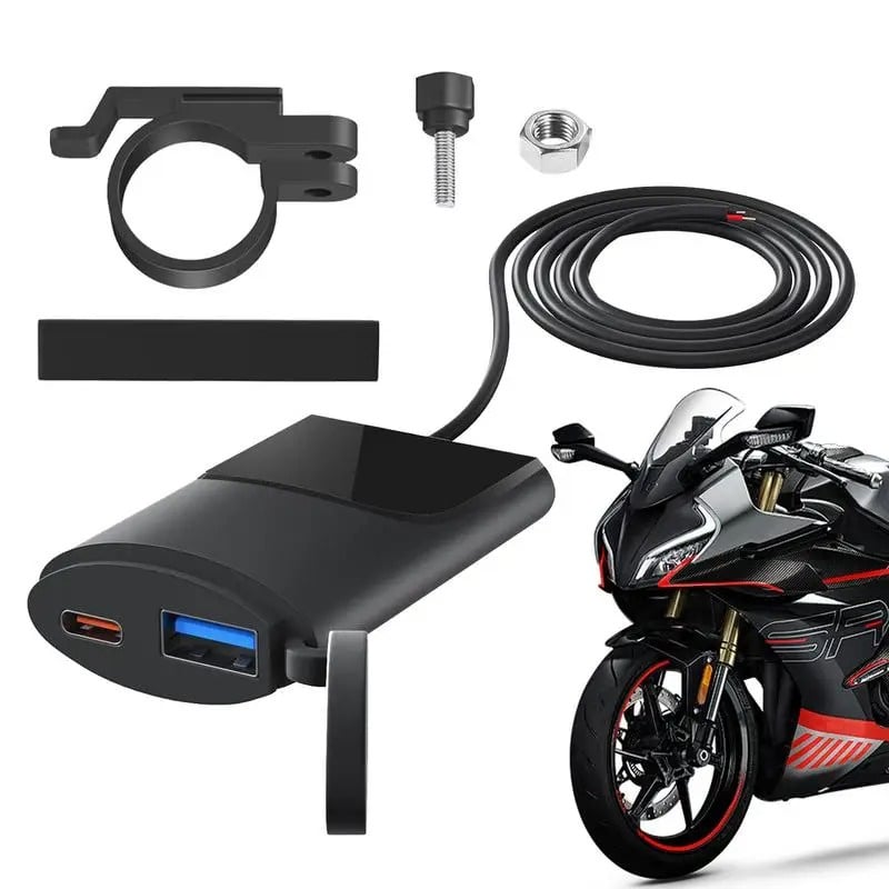 Motorcycle USB Charger 30W QC3.0 Type C Charger IP67 Waterproof Handlebar Mounting Bracket Moto Phone Charger Adapter