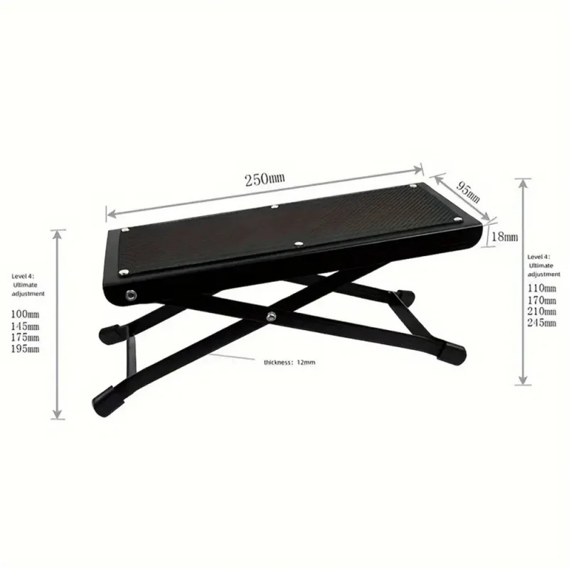 Guitar Foot Stool 4 Position Height Adjustable Foldable Guitar Pedal Guitar Rest Step Footstool for Classical Guitar Player
