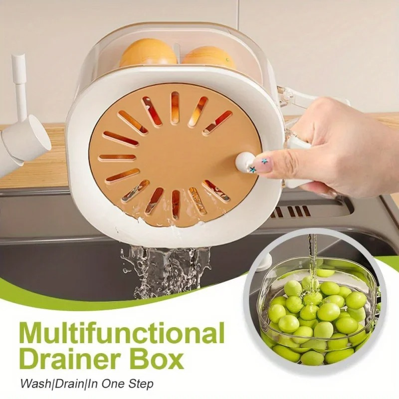 Large Drain Basket Cute Fruit Basket Telescopic Water Filter 2-in-1 Thickened Dehydration Washing Vegetable Basket with Lid