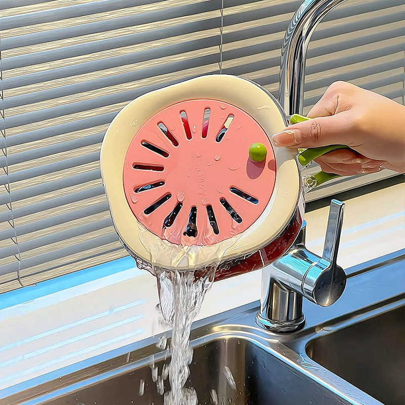 Large Drain Basket Cute Fruit Basket Telescopic Water Filter 2-in-1 Thickened Dehydration Washing Vegetable Basket with Lid