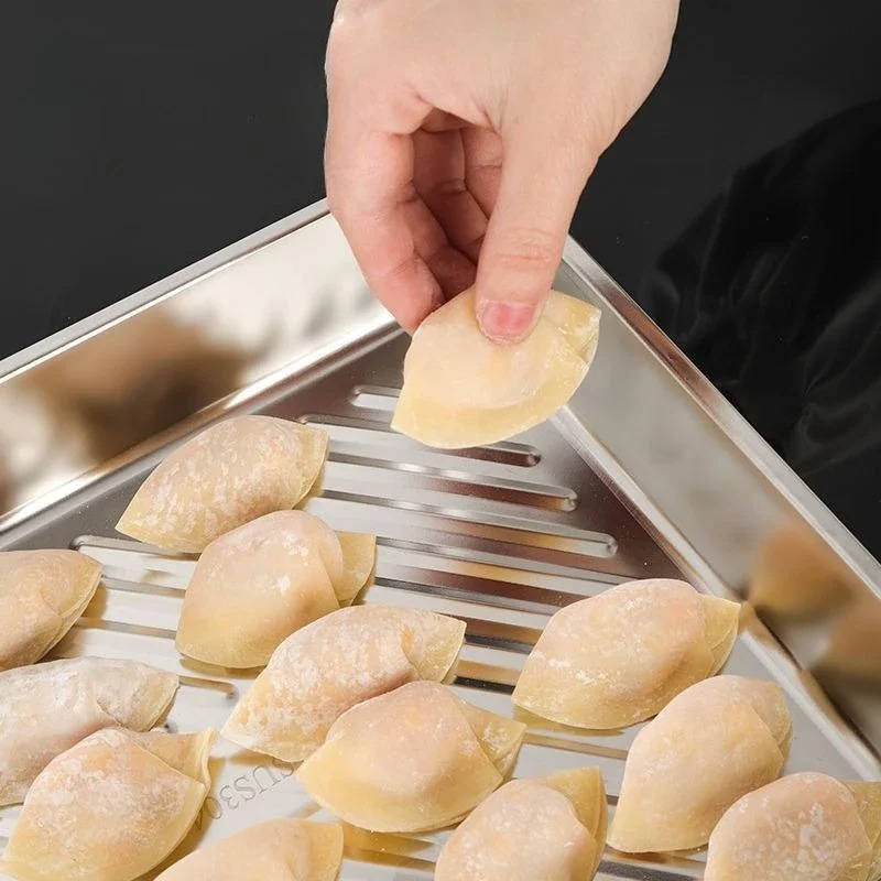 Stainless Steel Dumpling Storage Box Stackable with Sealed Lid Food Storage Container Plates BBQ Baking Tray Kitchen Accessories