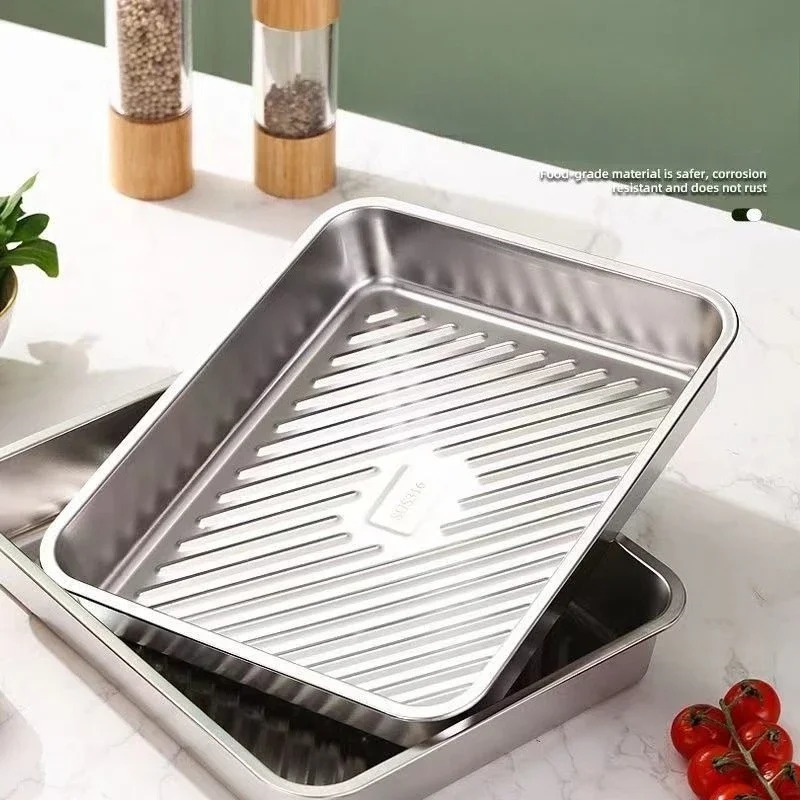 Stainless Steel Dumpling Storage Box Stackable with Sealed Lid Food Storage Container Plates BBQ Baking Tray Kitchen Accessories