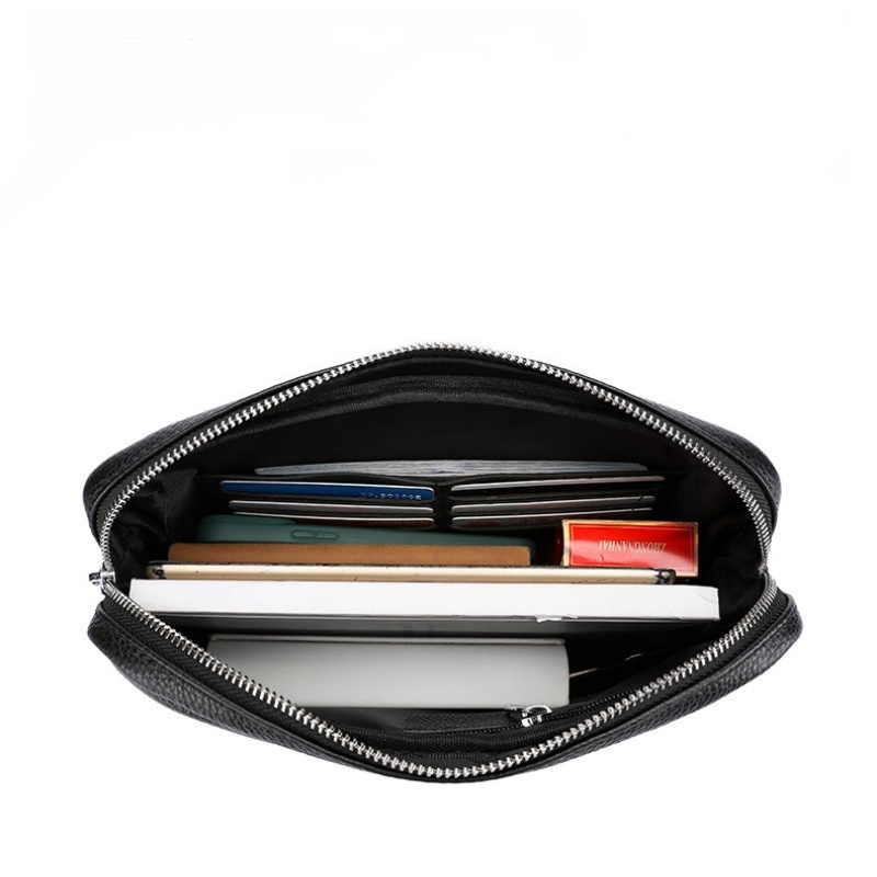 Luxury Men's Cowhide Leather Clutch Bag Large Capacity Handbag Wallet High Quality Business Solid Color Card Pack File Phone Bag