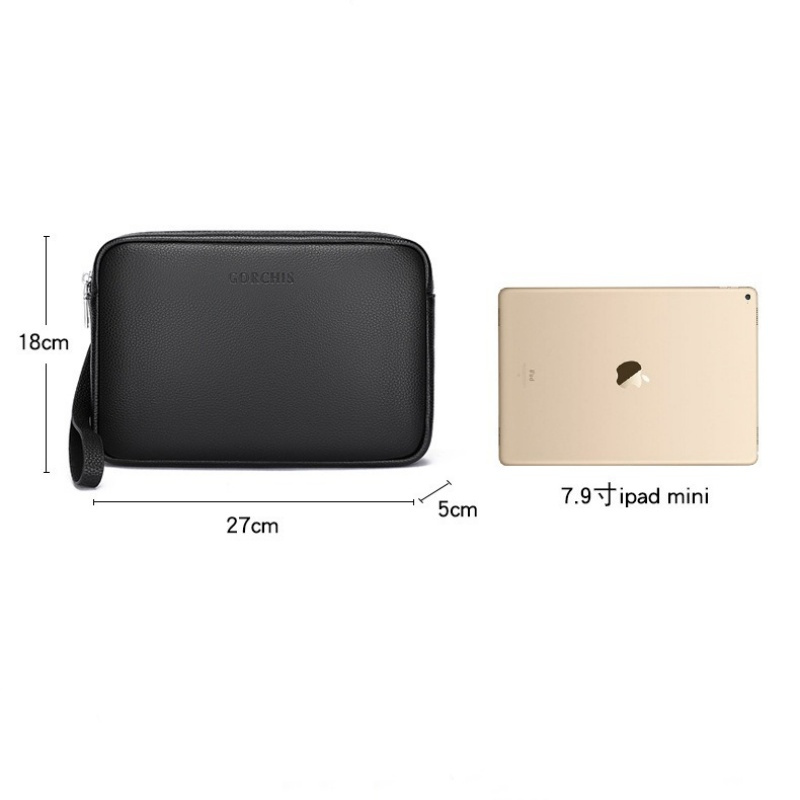 Luxury Men's Cowhide Leather Clutch Bag Large Capacity Handbag Wallet High Quality Business Solid Color Card Pack File Phone Bag