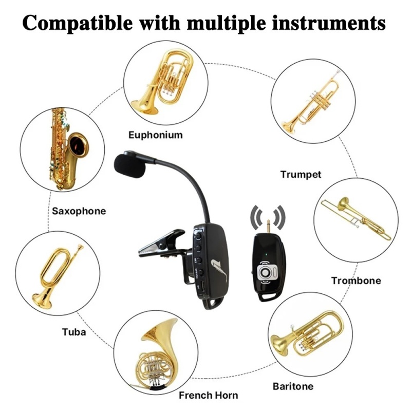 Professional UHF Wireless Instrument Microphone For Saxophone Trumpet Trombone Wireless Microphone 165ft Range Plug and Play