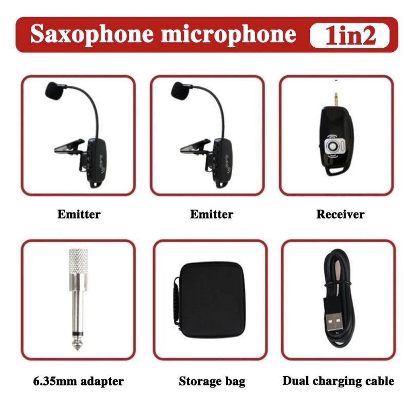 Professional UHF Wireless Instrument Microphone For Saxophone Trumpet Trombone Wireless Microphone 165ft Range Plug and Play