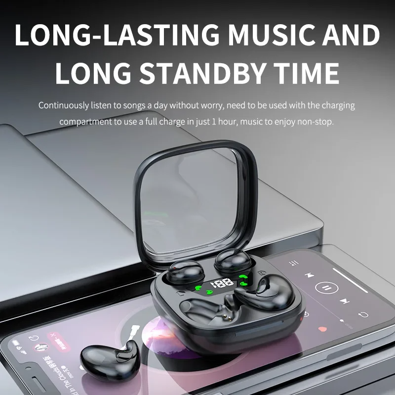 Dual Earphones Wireless Bluetooth Earphone Sleeping Headphone Lightweight Mini HD Stereo Noise Reduction Digital Display Headset