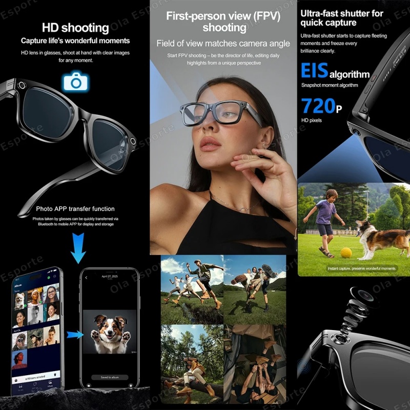 New Smart Glasses Recording Videos AI Photo Recognition Answer Translation Bluetooth Call glasses Outdoor Sports Sunglasses