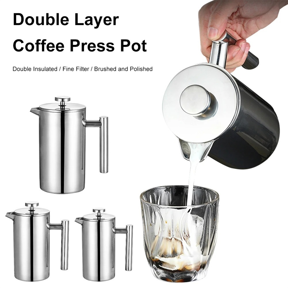 350/800/1000ML French Press Hand-brewed Coffee Maker Brewing Kettle Double-layer Stainless Steel Insulated Tea Coffee Kettle